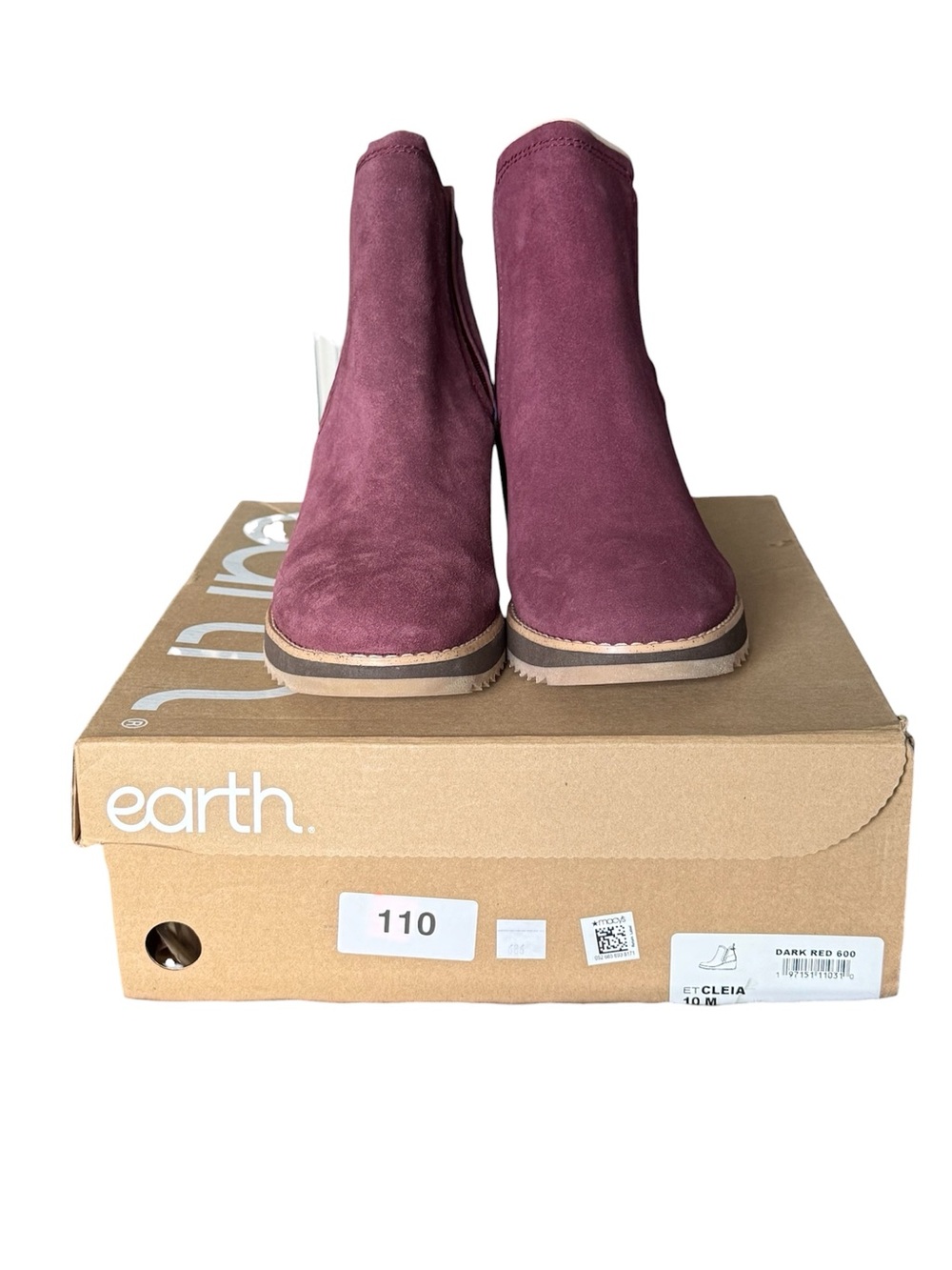 Earth Cleia Dark Red Faux Suede Ankle Booties
